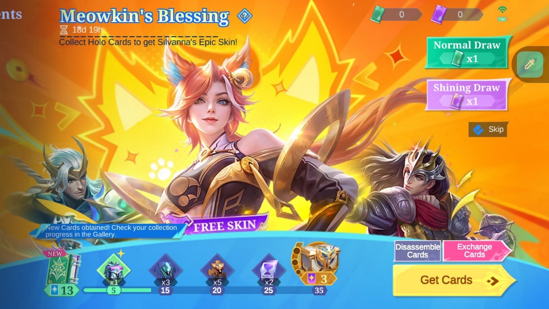 Complete tasks to draw cards and win rewards (Image via Moonton Games)